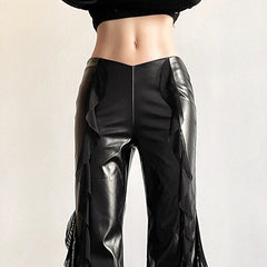 Goth 'Vampire Kiss' Black PU Leather Flowy Flared Pants