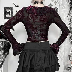 Goth Grunge Dark Fairycore Ruffles Blouse Top