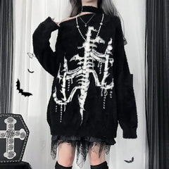 Black Grunge Dark Print Off Shoulder Sweater