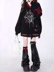 Black/ Red Oversized Grunge Spider Sweater