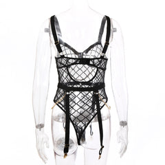 Goth Black Plaid Mesh Bodysuit