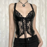 'Grimoire' PU Black Lace Camisole Top