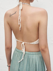 Alt White Halter Crochet Knit Crop Cami Top