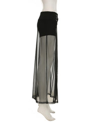 Black Dark Solid Shorts With Split Maxi Skirt
