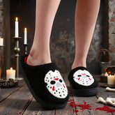 Horror Mask Black Horror Skull Plush Slippers