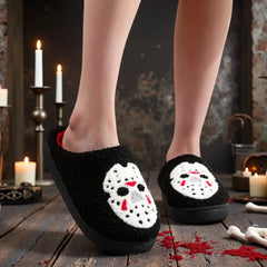 Horror Mask Black Horror Skull Plush Slippers