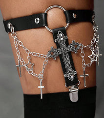 Gothic Badass PU leather Metal Chain Leg Harness
