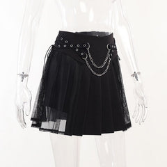 'No Way Out' Black Alt Embroidery Chain Skirt