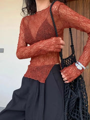 Red Fall Lace Y2k Top
