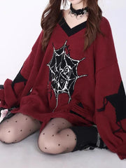 Black/ Red Oversized Grunge Spider Sweater