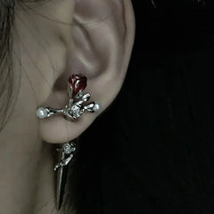 Red Alt Sword Rose Earrings