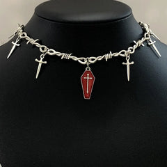 Goth Cross Bloody Coffin Pendant Choker