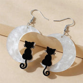 Cute Dark Moon Cat Acrylic Earrings