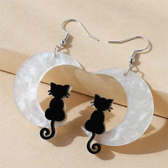 Cute Dark Moon Cat Acrylic Earrings