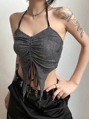 Goth Grunge Mall Gothic Drawstring Buckle Top