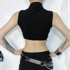 Goth 'Twilight' Turtleneck Moon Tassel Sleeveless Crop Top
