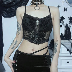 'Goth Night' Black Club Bowknot Pleated Top