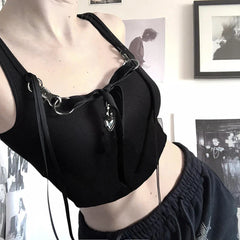 Gothic Black Alt Metal Heart Shaped Crop Top