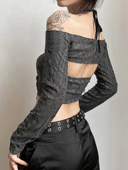 Goth Grunge Mall Gothic Drawstring Buckle Top