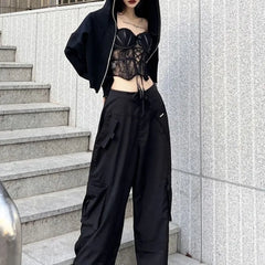 Black Lace-up Hollow Padded Corset Top