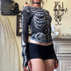 Dark Goth Ribgage Mesh See Top