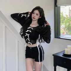 Goth Grunge Flare Sleeve Cropped Top