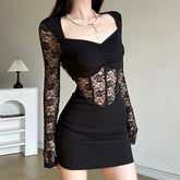 Goth 'Shadow Whisper' Black Sexy Lace Short Dress