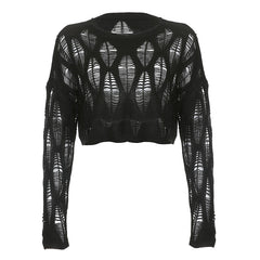 'Hollow' Black Goth Ripped 90's Grunge Long Sleeved Top