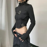 Black Grunge Goth Buckle Top
