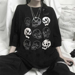 Dark Edgy Skeleton Print Grunge T-Shirt