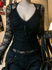 Alt Goth Aesthetic Black Mall Lace Top