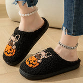 Pumpkin Dog Embroidery Cotton Slippers