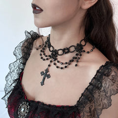 Black Gothic Cross Pendant Necklace Choker