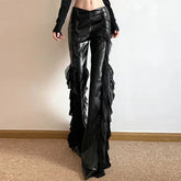 Goth 'Vampire Kiss' Black PU Leather Flowy Flared Pants
