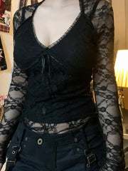 Alt Goth Aesthetic Black Mall Lace Top