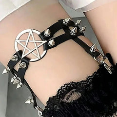 Black Pentagram Leg Rivet Garter Belt