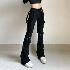 Black Goth Metal Slim Denim Pants