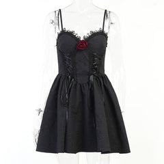 Creep' Black Lace Up Dress