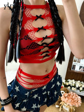 Red Y2K Hollow Out Sleeveless Elastic Bow Top