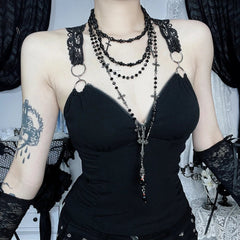 'Enter The Dark' Black Gothic Zip Up V Neck Top