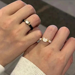 Natural Looking Moonstone Obsidian Cat Ring