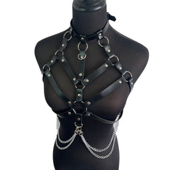Black PU Fake Leather Alt Body Choker Harness