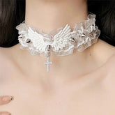 Hollow Goth Kawaii Lace Black White Choker