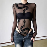 'Death Trap' Black Mesh Long Sleeve Snake Bodysuit