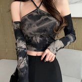 'Eagle Eye' Black Tie-Dye Top