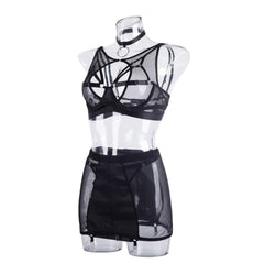 Black Alt Goth 5 Piece Lingerie Set