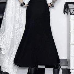 Black Haunted Gothic Alt Printed Long Skirt