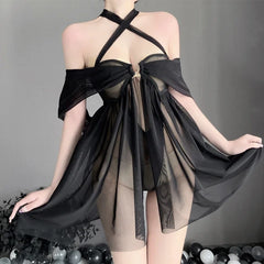 Black Lace See Through Halter Lingerie Dress
