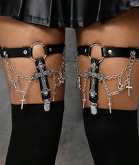Gothic Badass PU leather Metal Chain Leg Harness