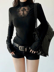 Black Goth Hollow Cross Turtleneck Top
